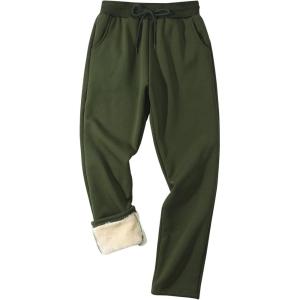 imageGihuo Mens Winter Fleece Pants Sherpa Lined Sweatpants Active Running Jogger Pants2 Armygreen Straight Cuff