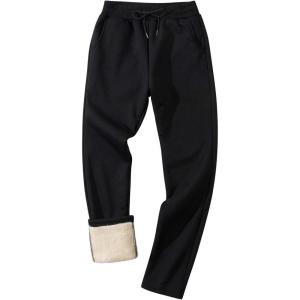 imageGihuo Mens Winter Fleece Pants Sherpa Lined Sweatpants Active Running Jogger Pants2 Black Straight Cuff