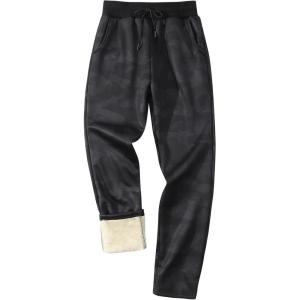 imageGihuo Mens Winter Fleece Pants Sherpa Lined Sweatpants Active Running Jogger Pants2 Blackcamo Straight Cuff