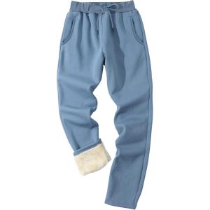 imageGihuo Mens Winter Fleece Pants Sherpa Lined Sweatpants Active Running Jogger Pants2 Blue Straight Cuff