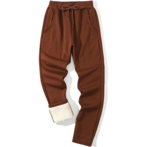 imageGihuo Mens Winter Fleece Pants Sherpa Lined Sweatpants Active Running Jogger Pants2 Brown Straight Cuff