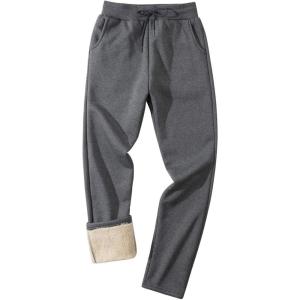 imageGihuo Mens Winter Fleece Pants Sherpa Lined Sweatpants Active Running Jogger Pants2 Dark Grey Straight Cuff