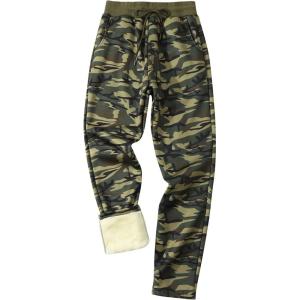 imageGihuo Mens Winter Fleece Pants Sherpa Lined Sweatpants Active Running Jogger Pants2 Greencamo Straight Cuff