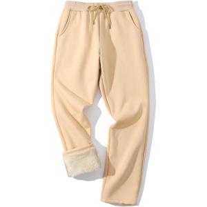 imageGihuo Mens Winter Fleece Pants Sherpa Lined Sweatpants Active Running Jogger Pants2 Khaki Straight Cuff