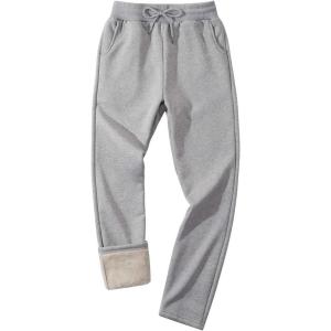 imageGihuo Mens Winter Fleece Pants Sherpa Lined Sweatpants Active Running Jogger Pants2 Light Grey Straight Cuff