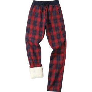 imageGihuo Mens Winter Fleece Pants Sherpa Lined Sweatpants Active Running Jogger Pants2 Redplaid Straight Cuff