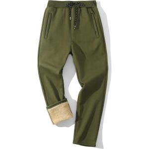 imageGihuo Mens Winter Warm Fleece Pants Sherpa Fleece Lined Jogger Pants Sweatpants01 Armystraight Cuffs