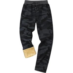 imageGihuo Mens Winter Warm Fleece Pants Sherpa Fleece Lined Jogger Pants Sweatpants01 Blackcamo Straight Cuffs