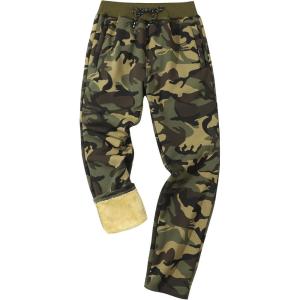 imageGihuo Mens Winter Warm Fleece Pants Sherpa Fleece Lined Jogger Pants Sweatpants01 Greencamo Straight Cuffs