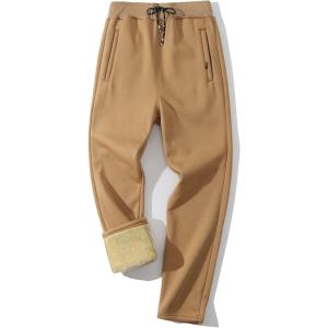 imageGihuo Mens Winter Warm Fleece Pants Sherpa Fleece Lined Jogger Pants Sweatpants01 Khakistraight Cuffs