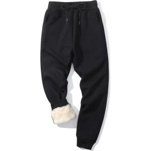 imageGihuo Mens Winter Warm Fleece Pants Sherpa Fleece Lined Jogger Pants Sweatpants02 Blackribbed Cuffs
