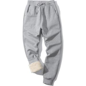 imageGihuo Mens Winter Warm Fleece Pants Sherpa Fleece Lined Jogger Pants Sweatpants02 Greyribbed Cuffs