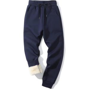 imageGihuo Mens Winter Warm Fleece Pants Sherpa Fleece Lined Jogger Pants Sweatpants02 Navyribbed Cuffs