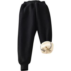 imageGihuo Unisex Boys Girls Winter Warm Sherpa Lined Sweatpants JoggerBlack