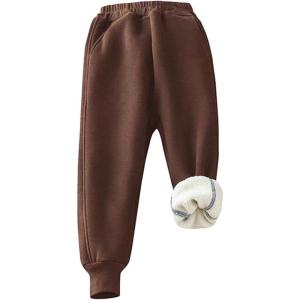 imageGihuo Unisex Boys Girls Winter Warm Sherpa Lined Sweatpants JoggerBrown