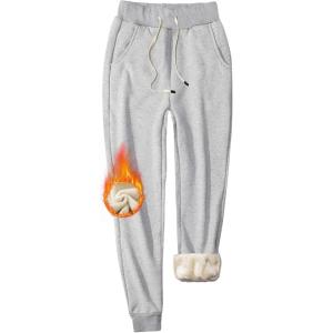 imageGihuo Womens Fleece Sherpa Lined Sweatpants Winter Jogger Sweatpants Warm Athletic Thermal Lounge Pants with PocketsLight Grey Large