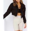 imageGihuo Women s Cropped Puffer Jacket Padded Long Sleeve Bubble Coats Winter Warm Puffy OuterwearBlack