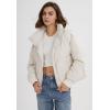 imageGihuo Womens Crop Hooded Puffer Jacket Zip Up Winter Quilted Warm Short Jacket OuterwearBeige