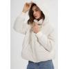 imageGihuo Womens Crop Hooded Puffer Jacket Zip Up Winter Quilted Warm Short Jacket OuterwearBeige