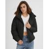 imageGihuo Womens Crop Hooded Puffer Jacket Zip Up Winter Quilted Warm Short Jacket OuterwearBlack