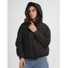 imageGihuo Womens Crop Hooded Puffer Jacket Zip Up Winter Quilted Warm Short Jacket OuterwearBlack