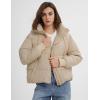imageGihuo Womens Crop Hooded Puffer Jacket Zip Up Winter Quilted Warm Short Jacket OuterwearKhaki