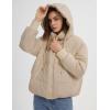 imageGihuo Womens Crop Hooded Puffer Jacket Zip Up Winter Quilted Warm Short Jacket OuterwearKhaki