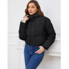 imageGihuo Womens Cropped Puffer Jacket Zip Up Hooded Quilted Jackets Winter Short Padded Coat OuterwearBlack
