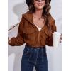 imageGihuo Womens Fashion Cropped Shacket Button Down Corduroy Shacket Jackets Casual Plaid Long Sleeve Crop Jackets Tops02 Brownhooded