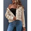 imageGihuo Womens Fashion Cropped Shacket Button Down Corduroy Shacket Jackets Casual Plaid Long Sleeve Crop Jackets TopsApricot