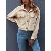 imageGihuo Womens Fashion Cropped Shacket Button Down Corduroy Shacket Jackets Casual Plaid Long Sleeve Crop Jackets TopsApricot