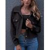 imageGihuo Womens Fashion Cropped Shacket Button Down Corduroy Shacket Jackets Casual Plaid Long Sleeve Crop Jackets TopsBlack