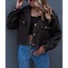 imageGihuo Womens Fashion Cropped Shacket Button Down Corduroy Shacket Jackets Casual Plaid Long Sleeve Crop Jackets TopsBlack