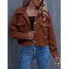 imageGihuo Womens Fashion Cropped Shacket Button Down Corduroy Shacket Jackets Casual Plaid Long Sleeve Crop Jackets TopsBrown