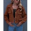 imageGihuo Womens Fashion Cropped Shacket Button Down Corduroy Shacket Jackets Casual Plaid Long Sleeve Crop Jackets TopsBrown