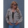 imageGihuo Womens Fashion Cropped Shacket Button Down Corduroy Shacket Jackets Casual Plaid Long Sleeve Crop Jackets TopsGrey