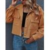 imageGihuo Womens Fashion Cropped Shacket Button Down Corduroy Shacket Jackets Casual Plaid Long Sleeve Crop Jackets TopsKhaki