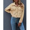 imageGihuo Womens Fashion Cropped Shacket Button Down Corduroy Shacket Jackets Casual Plaid Long Sleeve Crop Jackets TopsLightkhaki