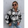 imageGihuo Womens Fashion Cropped Shacket Button Down Corduroy Shacket Jackets Casual Plaid Long Sleeve Crop Jackets TopsPlaid Black