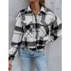 imageGihuo Womens Fashion Cropped Shacket Button Down Corduroy Shacket Jackets Casual Plaid Long Sleeve Crop Jackets TopsPlaid Black