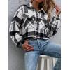 imageGihuo Womens Fashion Cropped Shacket Button Down Corduroy Shacket Jackets Casual Plaid Long Sleeve Crop Jackets TopsPlaid Black