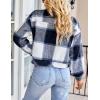 imageGihuo Womens Fashion Cropped Shacket Button Down Corduroy Shacket Jackets Casual Plaid Long Sleeve Crop Jackets TopsPlaid Blue