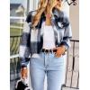 imageGihuo Womens Fashion Cropped Shacket Button Down Corduroy Shacket Jackets Casual Plaid Long Sleeve Crop Jackets TopsPlaid Blue