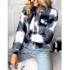 imageGihuo Womens Fashion Cropped Shacket Button Down Corduroy Shacket Jackets Casual Plaid Long Sleeve Crop Jackets TopsPlaid Blue