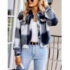 imageGihuo Womens Fashion Cropped Shacket Button Down Corduroy Shacket Jackets Casual Plaid Long Sleeve Crop Jackets TopsPlaid Blue