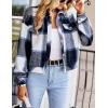 imageGihuo Womens Fashion Cropped Shacket Button Down Corduroy Shacket Jackets Casual Plaid Long Sleeve Crop Jackets TopsPlaid Blue