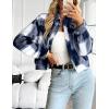 imageGihuo Womens Fashion Cropped Shacket Button Down Corduroy Shacket Jackets Casual Plaid Long Sleeve Crop Jackets TopsPlaid Blue