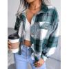 imageGihuo Womens Fashion Cropped Shacket Button Down Corduroy Shacket Jackets Casual Plaid Long Sleeve Crop Jackets TopsPlaid Green