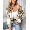 imageGihuo Womens Fashion Cropped Shacket Button Down Corduroy Shacket Jackets Casual Plaid Long Sleeve Crop Jackets TopsPlaid Khaki
