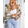 imageGihuo Womens Fashion Cropped Shacket Button Down Corduroy Shacket Jackets Casual Plaid Long Sleeve Crop Jackets TopsPlaid Khaki